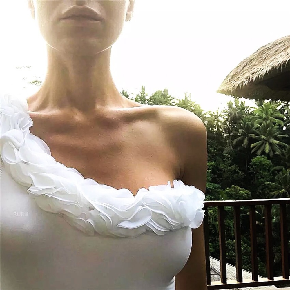 White One Shoulder Ruffle Swimsuit - Picture 6 of 8